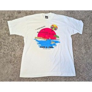 VTG 90's Single Stitch I Survived Parasailing & Jet Ski Ft Myers, FL Neon tshirt